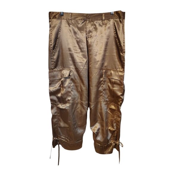 LSL Gold Shimmer Silk Blend Cargo Crop Pants - Picture 1 of 6
